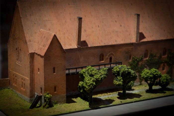 Miniatyr av Vadstena kloster på Sancta Birgitta Klostermuseum.