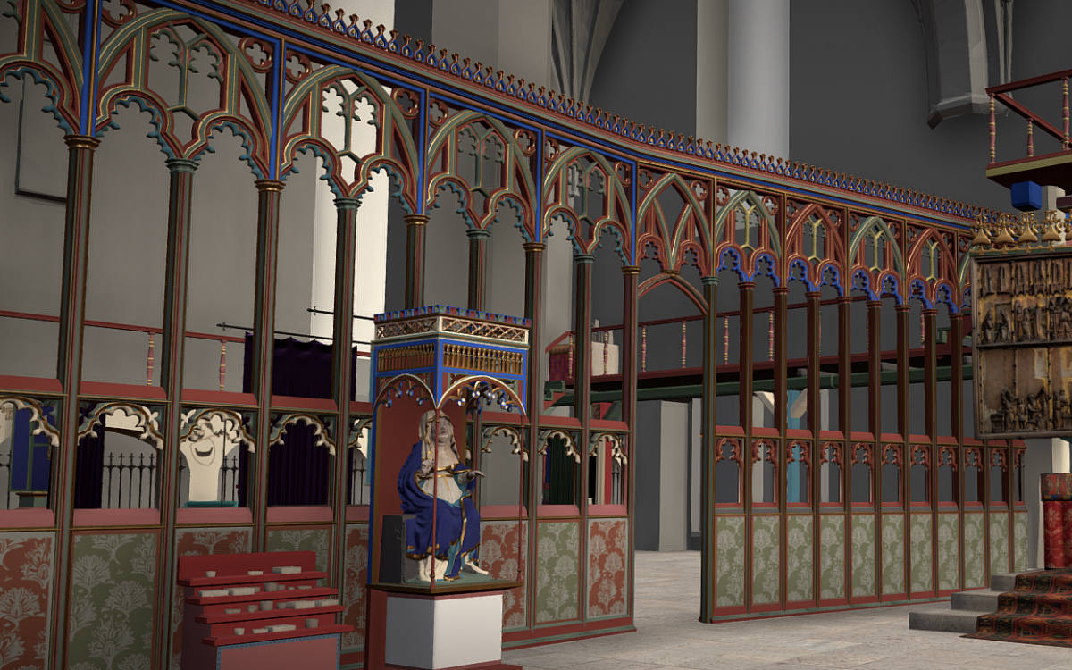 Interiör från visualiseringen av Vadstena Klosterkyrka.